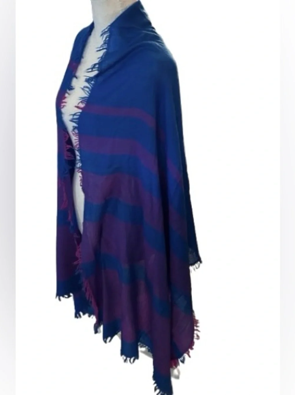 Purple & Blue Striped Pashmina Style Scarf Wrap Shawl Soft Lightweight Boho